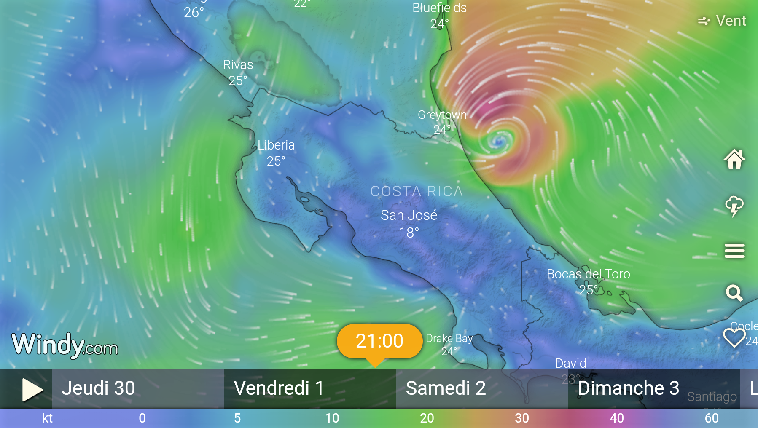 Cyclone prévu au Costa Rica, juin 2022