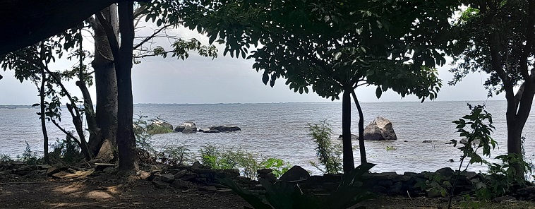 Premier aperçu du lac à travers les arbres, août 2024